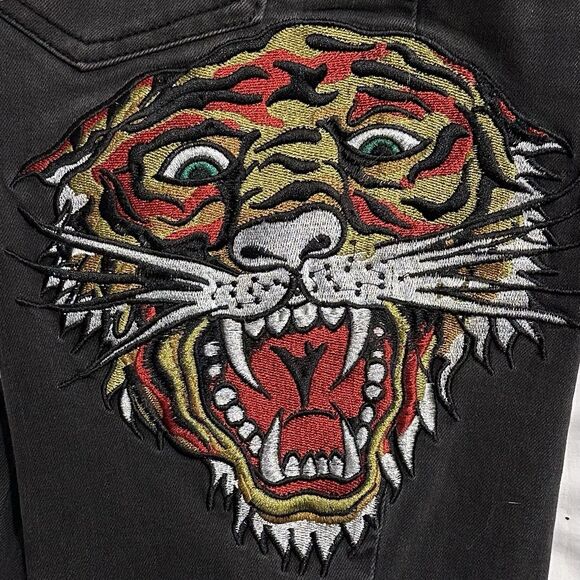 ED HARDY Jeans Slim Women’s 28x30 Tiger Head  - 10” Flare Wide Leg - Y2K - Picture 7 of 11